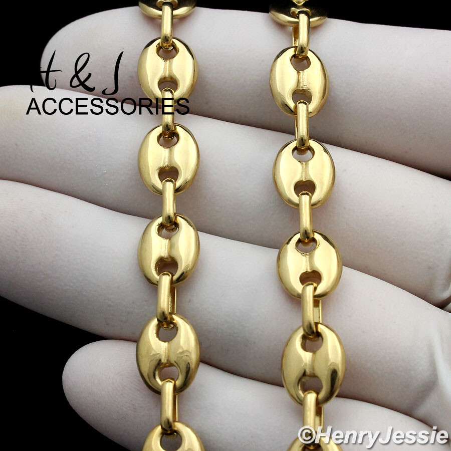 18-40″MEN Stainless Steel 8mm Gold Plated Puffed Mariner Chain Necklace*AGN164