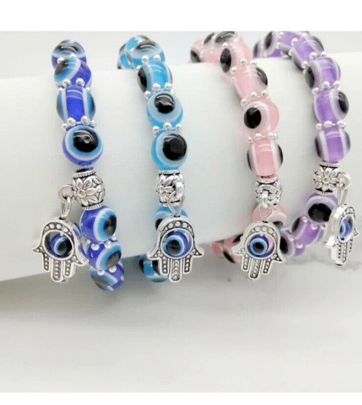 Evil Eye Stretch 6mm Beaded Bracelet good luck