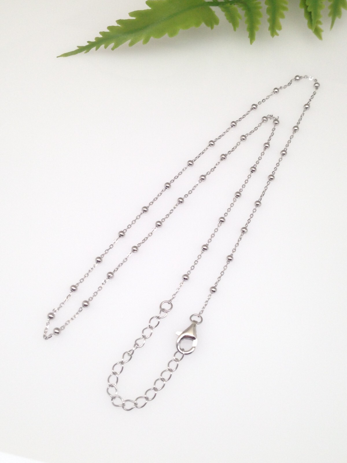 925 Sterling Silver Dainty Ball Station Beaded Chain Necklace Womens 1.8mm 18″