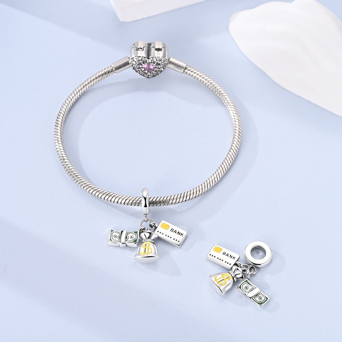 MULA 925 Sterling Silver Charm Wealth Three in One Pendant for Women Bracelet