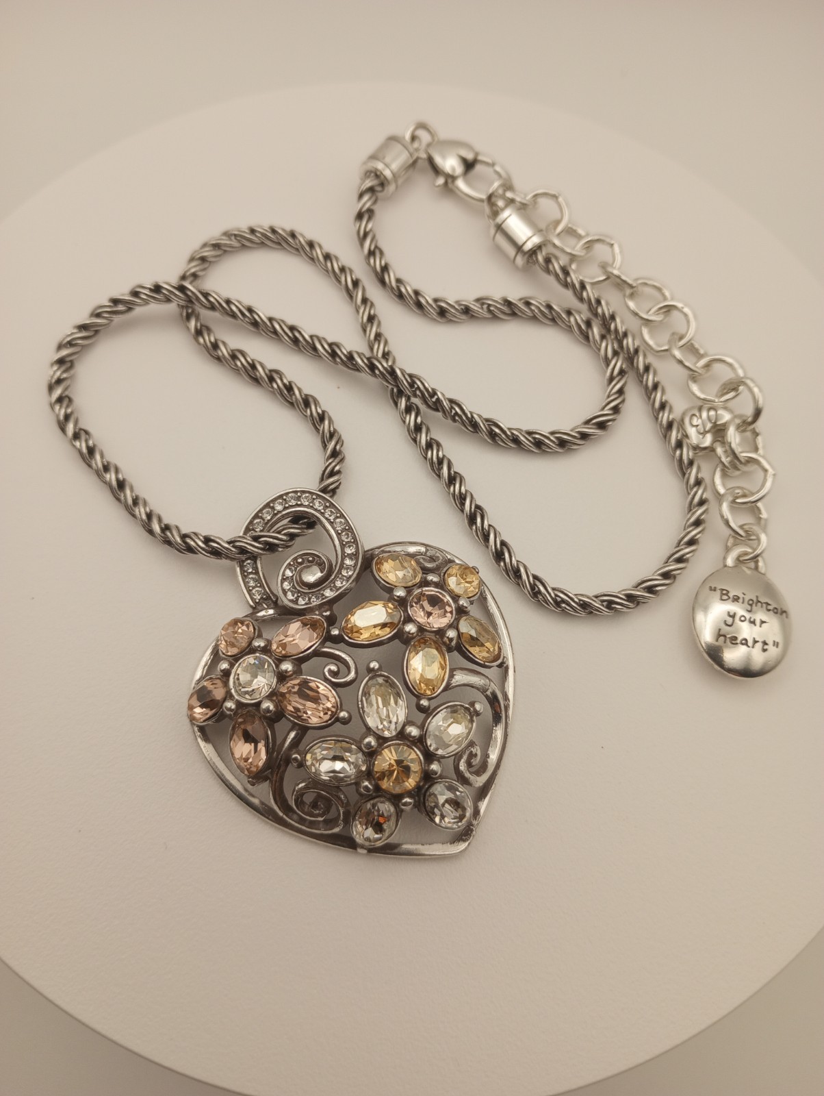 BRIGHTON Garden of Dreams Neutral Tones Crystal Heart Pendant Rope Necklace
