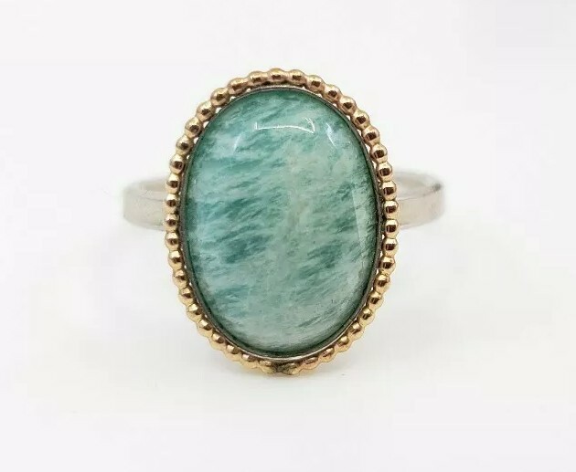 Fine Sterling Silver Green Stone Desginer MAGNOLIA Israel Ring size 6.5