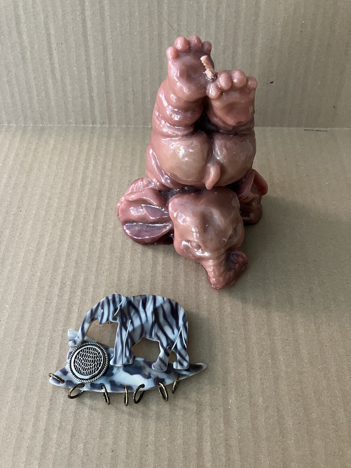 Vintage Candle Unscented Elephant And Vintage Brooch Elephant Lot
