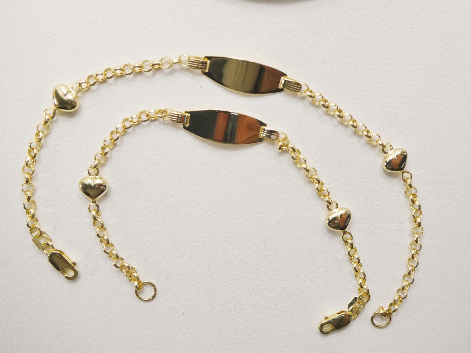 10L REAL SOLID YELLOW GOLD DOUBLE HEART ID BRACELET