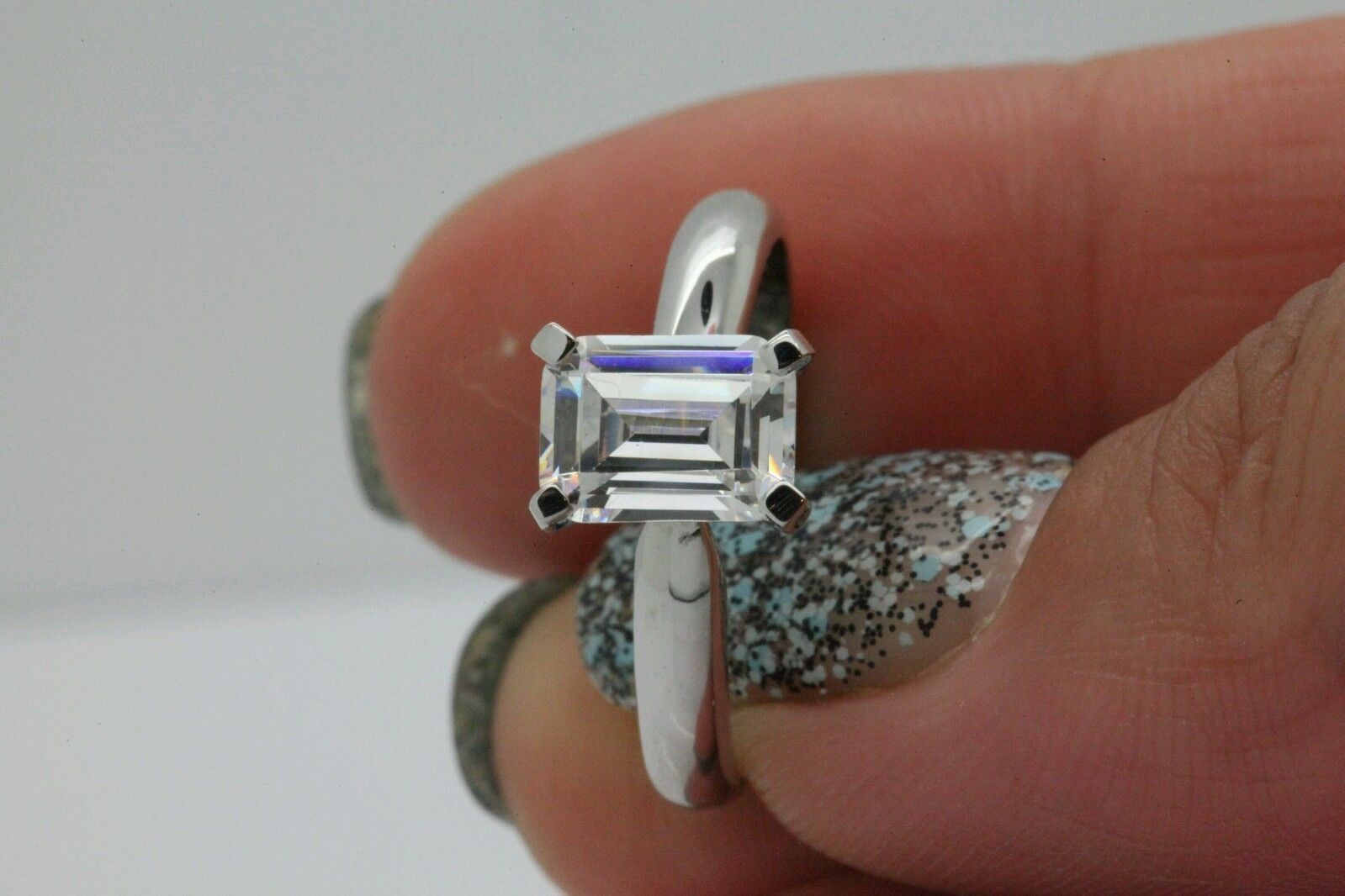 Emerald cut Lab Grown Diamond Wedding Ring 14K White Gold 2 Carat