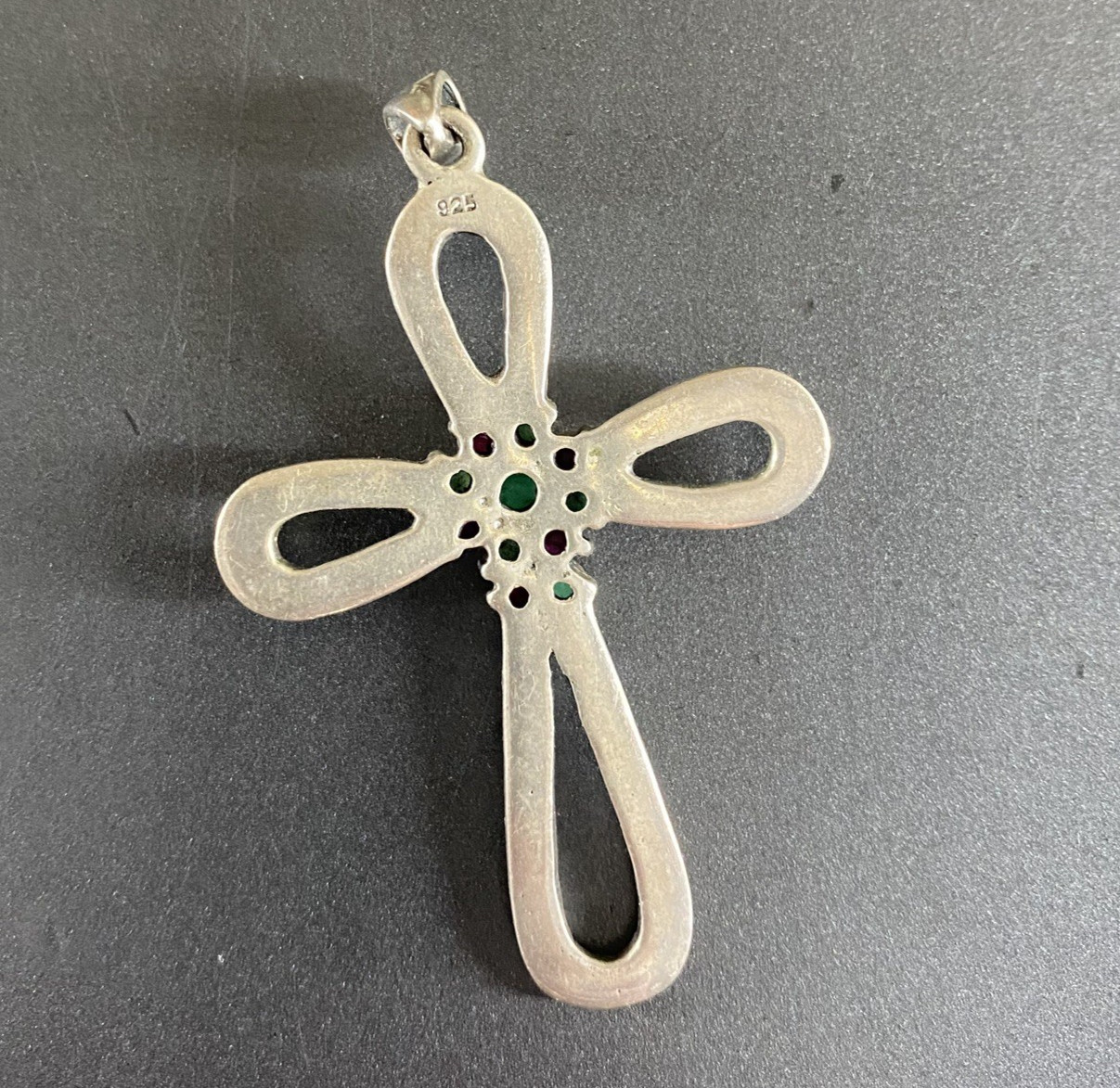 Sterling Silver Cross Pendant Large 925 Emerald Ruby Marcasite Gothic Religious