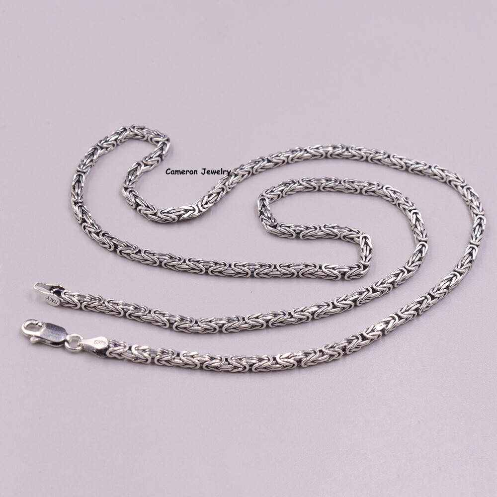 Solid S925 Sterling Silver Chain 2.5mm Byzantine Link Necklace 17-18g 19.6inch