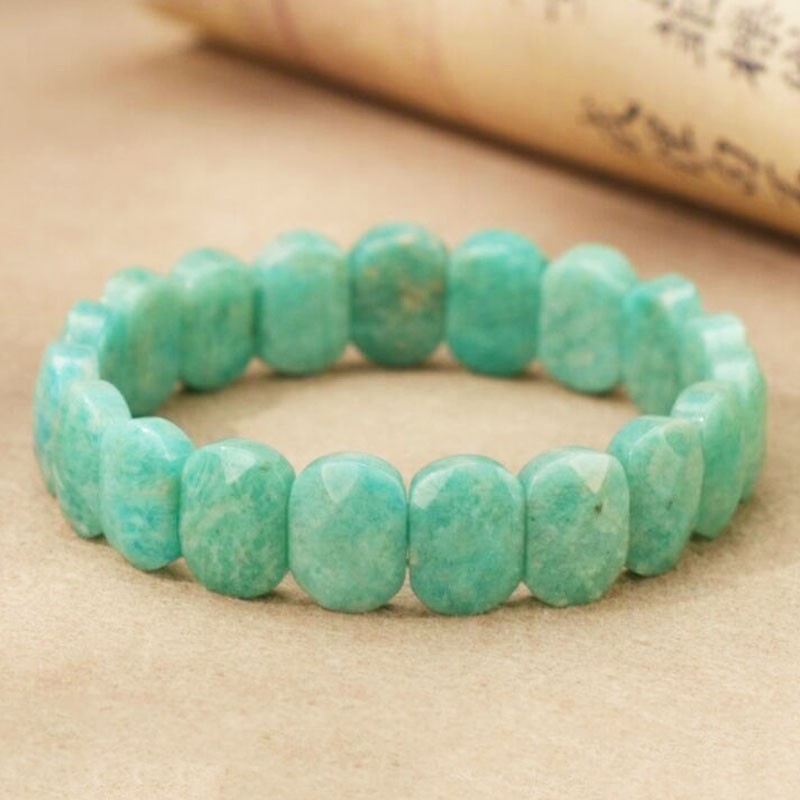 1 Strand 15x10mm Faceted Amazonite Gem Double Holes Stretchy Bracelet 7.5″ L442