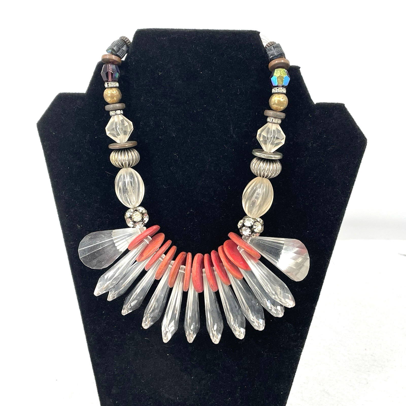 Vintage Statement Necklace Lucite Acrylic Beads Mid-Century Bold Estate Jewelry