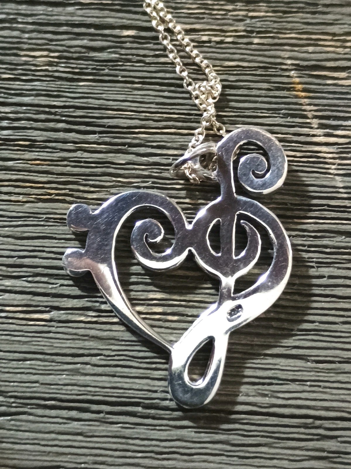 Treble Bass Clef Heart Sterling Silver Adjustable Necklace Music Love