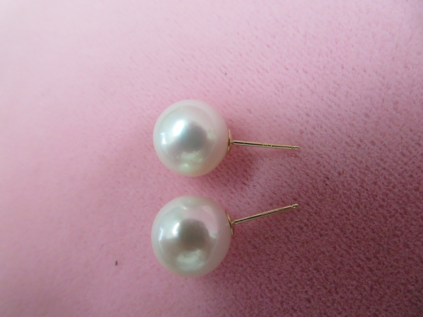 14k Solid Yellow Gold 10mm+ Pearl Stud Earrings 3.17 G (#346)