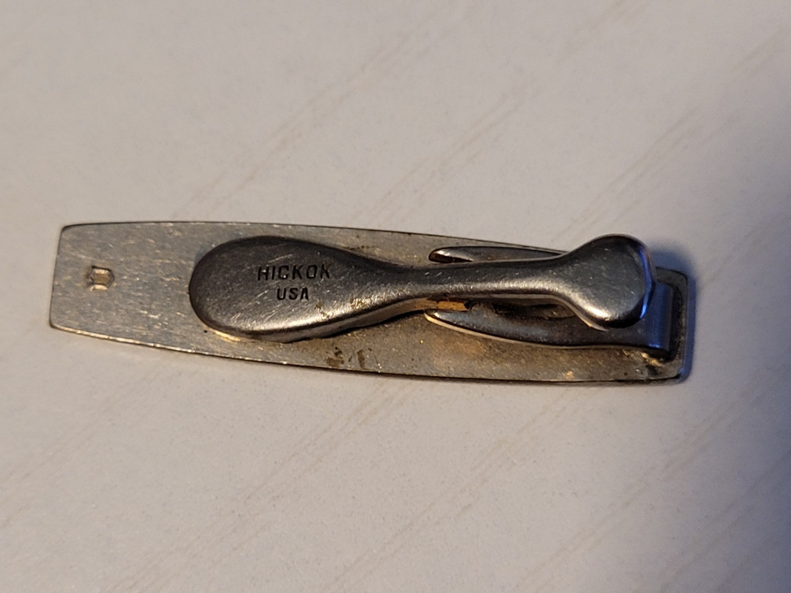 Vtg Hickok USA Tie Bar Clip Clasp Silver Gold Tone Textured 1.5″
