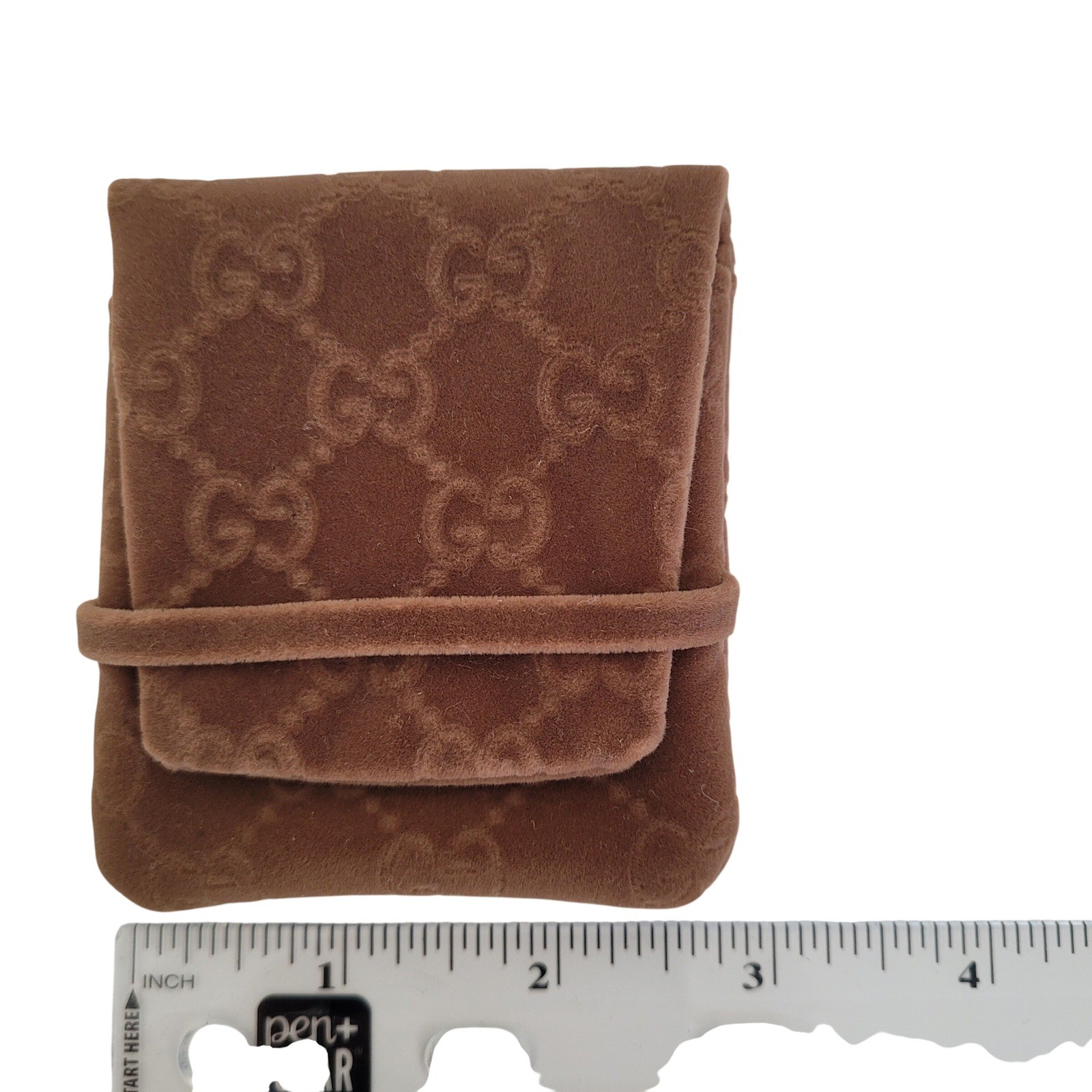 Gucci Brown GG Monogram Velvet Jewelry Pouch Small Travel Case Accessory Bag