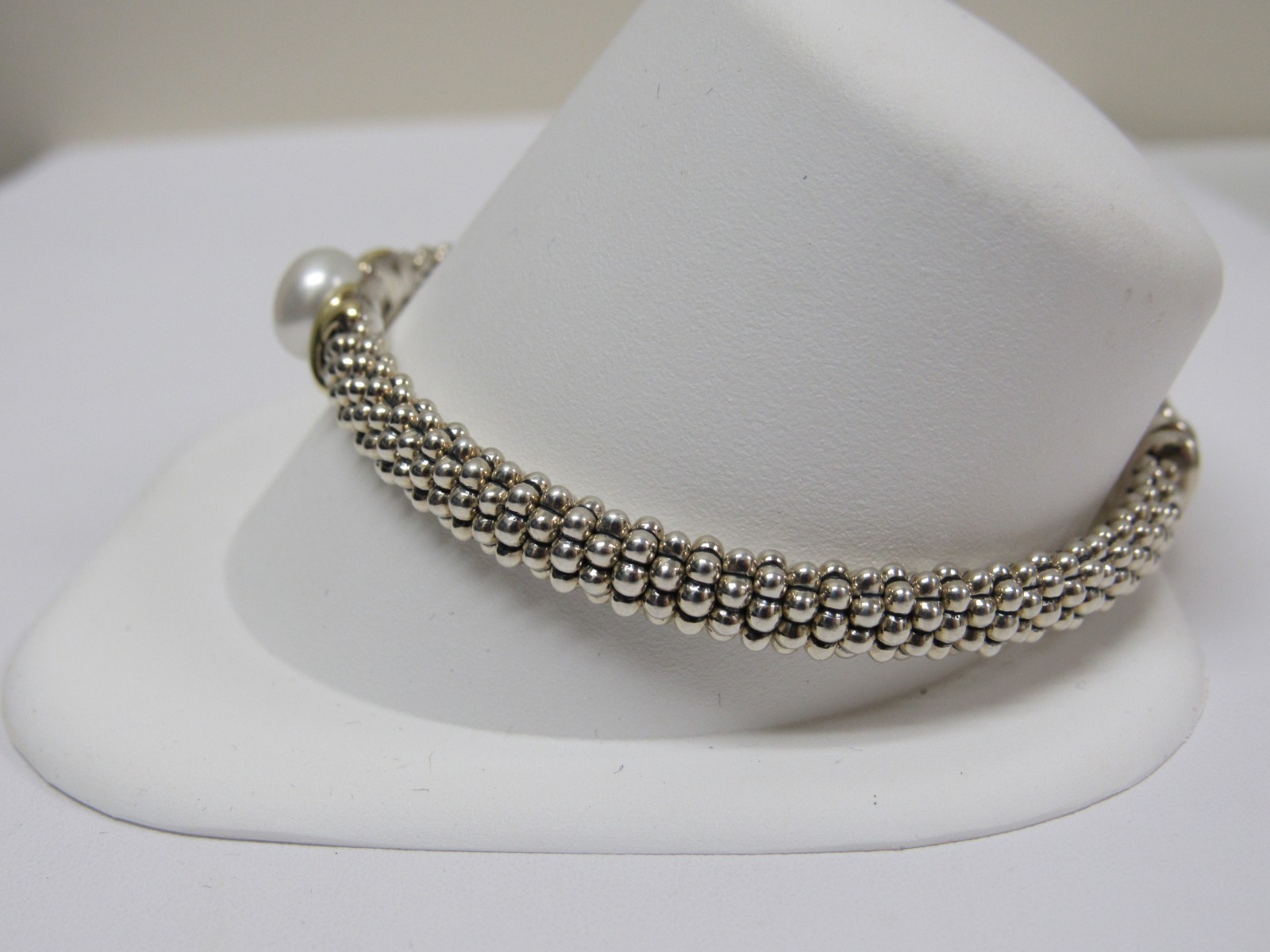Designer LAGOS Sterling Silver 18K 6mm Luna Pearl Caviar Rope Bracelet