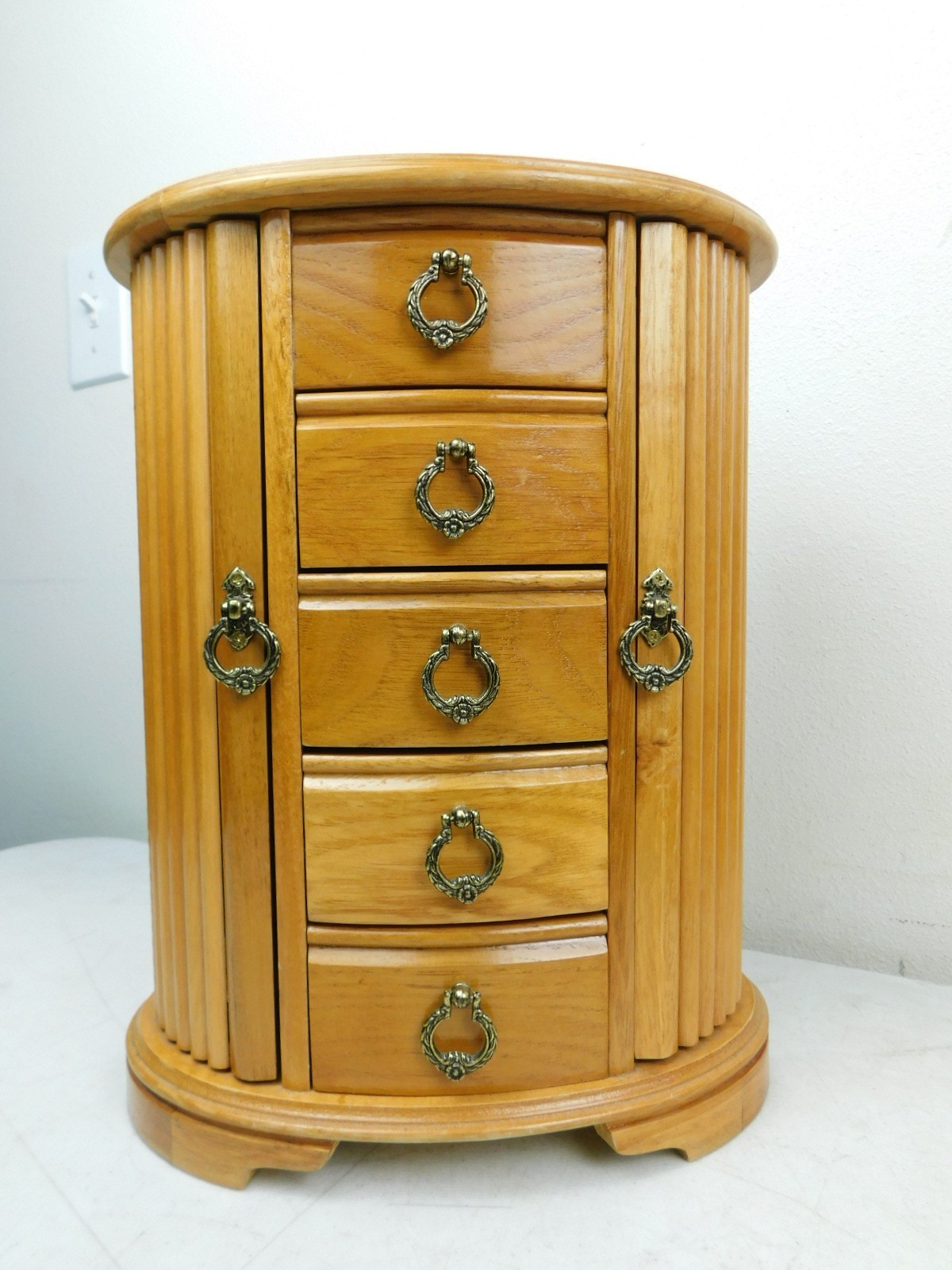 MELE Table Top Jewelry Box Armoire Swing Doors Chest Cabinet Wooden w Mirror