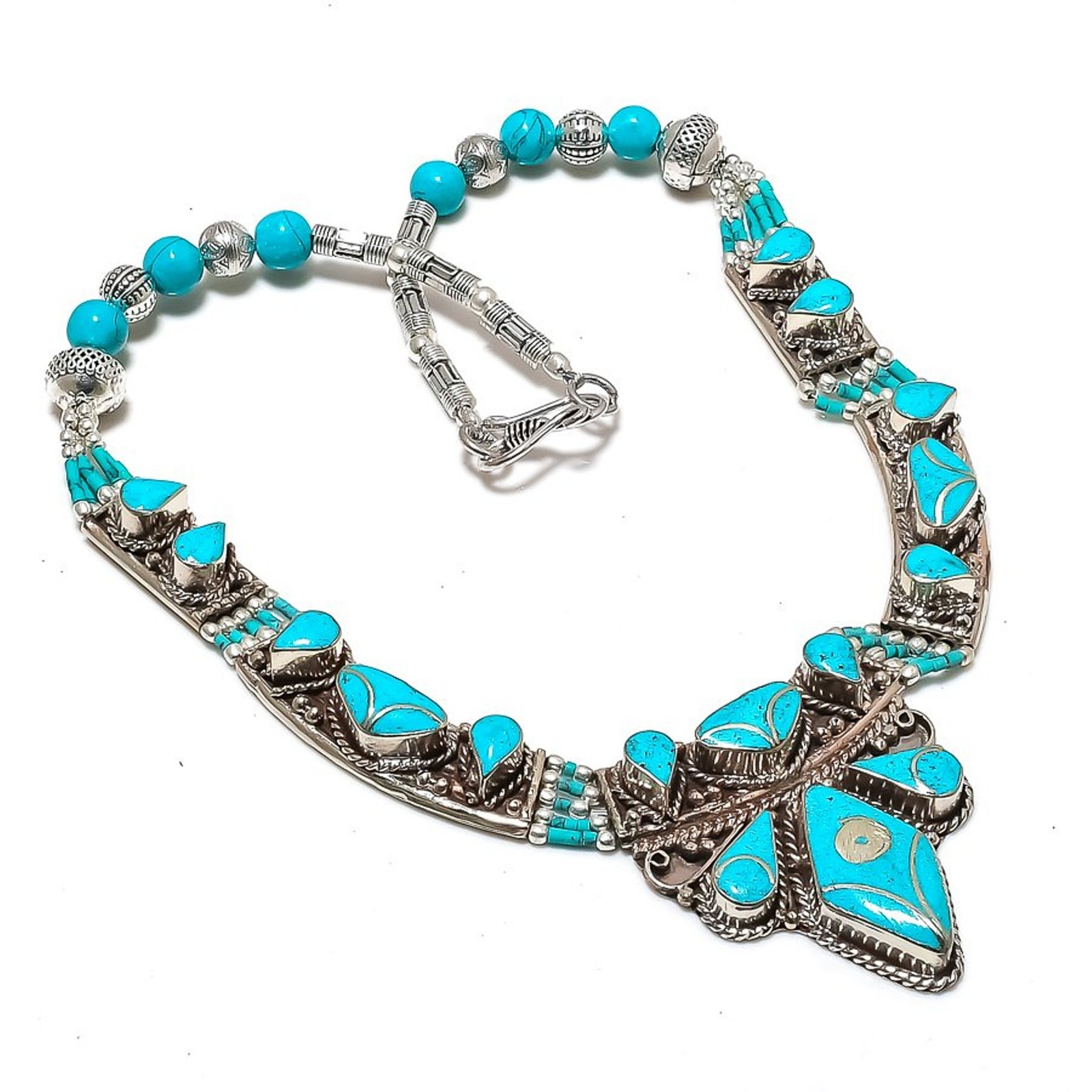 Turquoise Handmade Necklace Nepalese Bahamas Tibetan Boho Nepali Jewelry 18″ N94