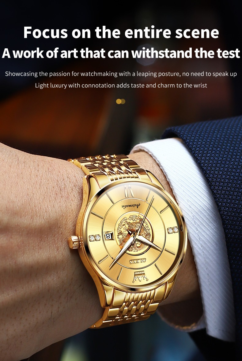 OLEVS 6693 Stylish Multi-functiom Dragon Dial Gents Formal Mechanical Watch