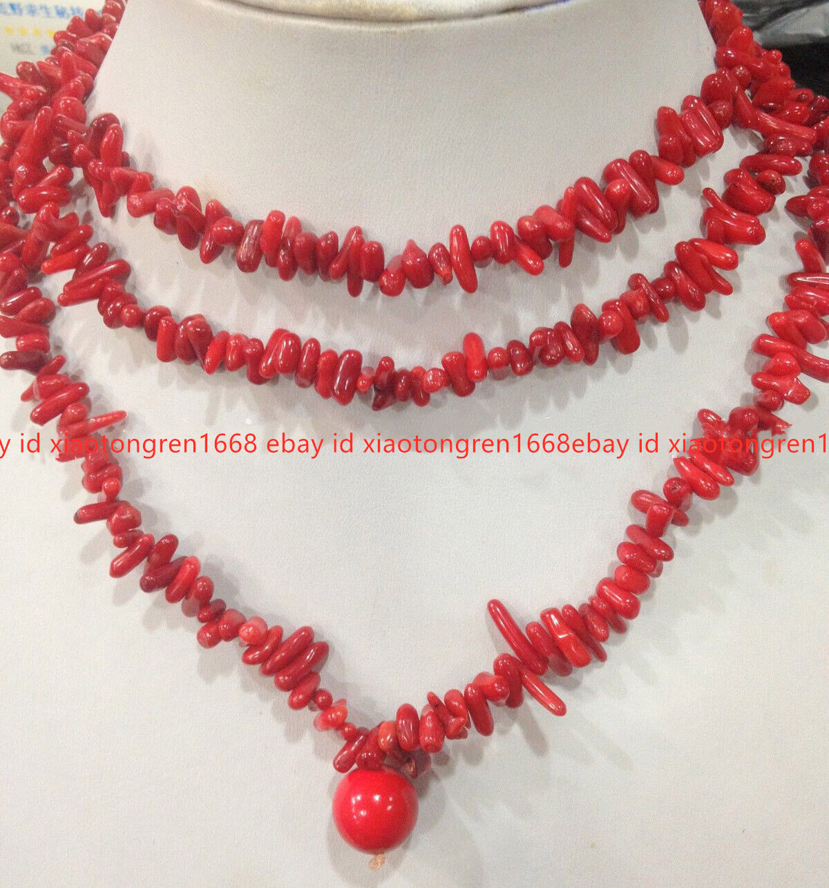 48 inch Natural 4x10mm Red Branch Coral Pendant Necklaces
