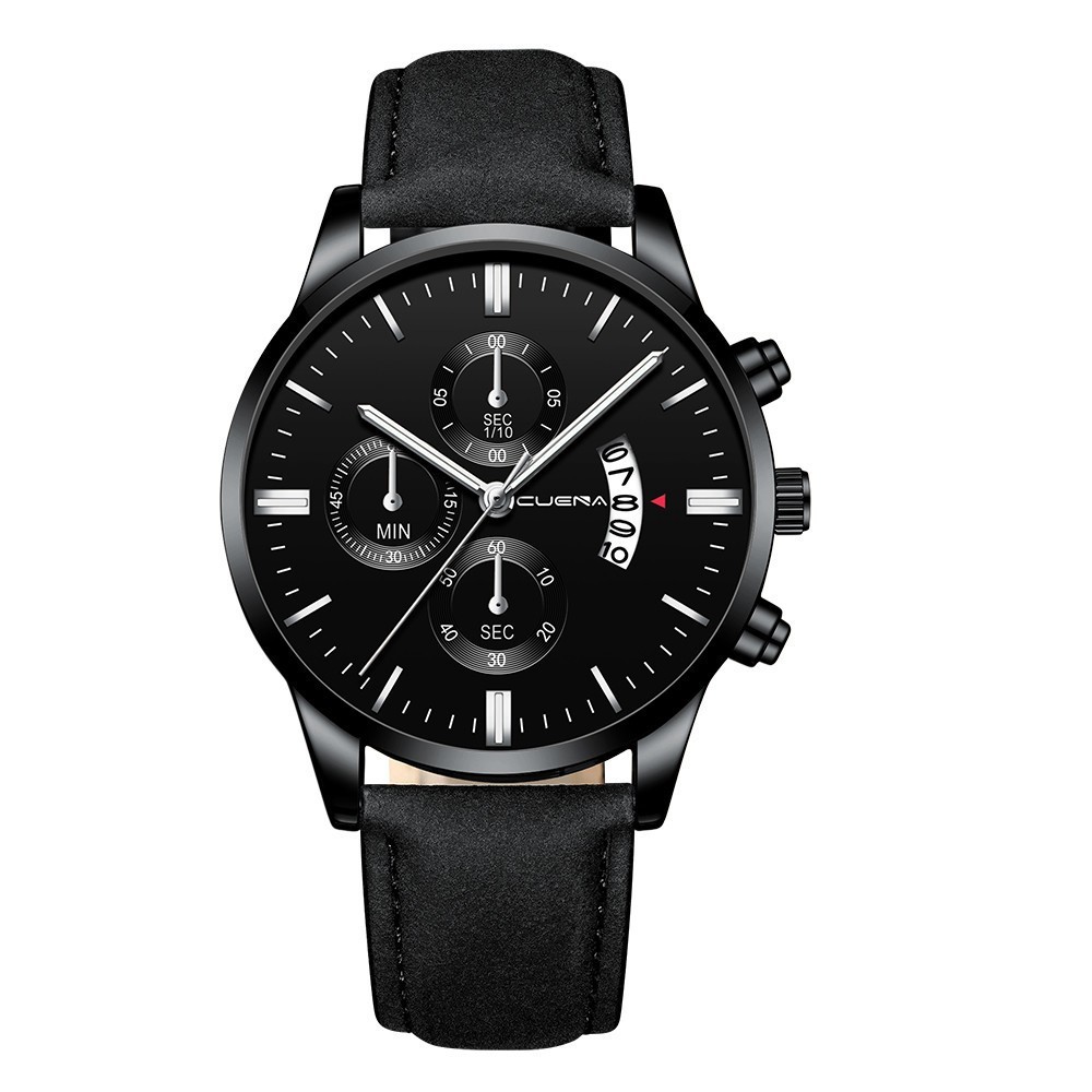 Luxury Men’s Quartz Watch Minimalist Leather Strap Calendar Wristwatch