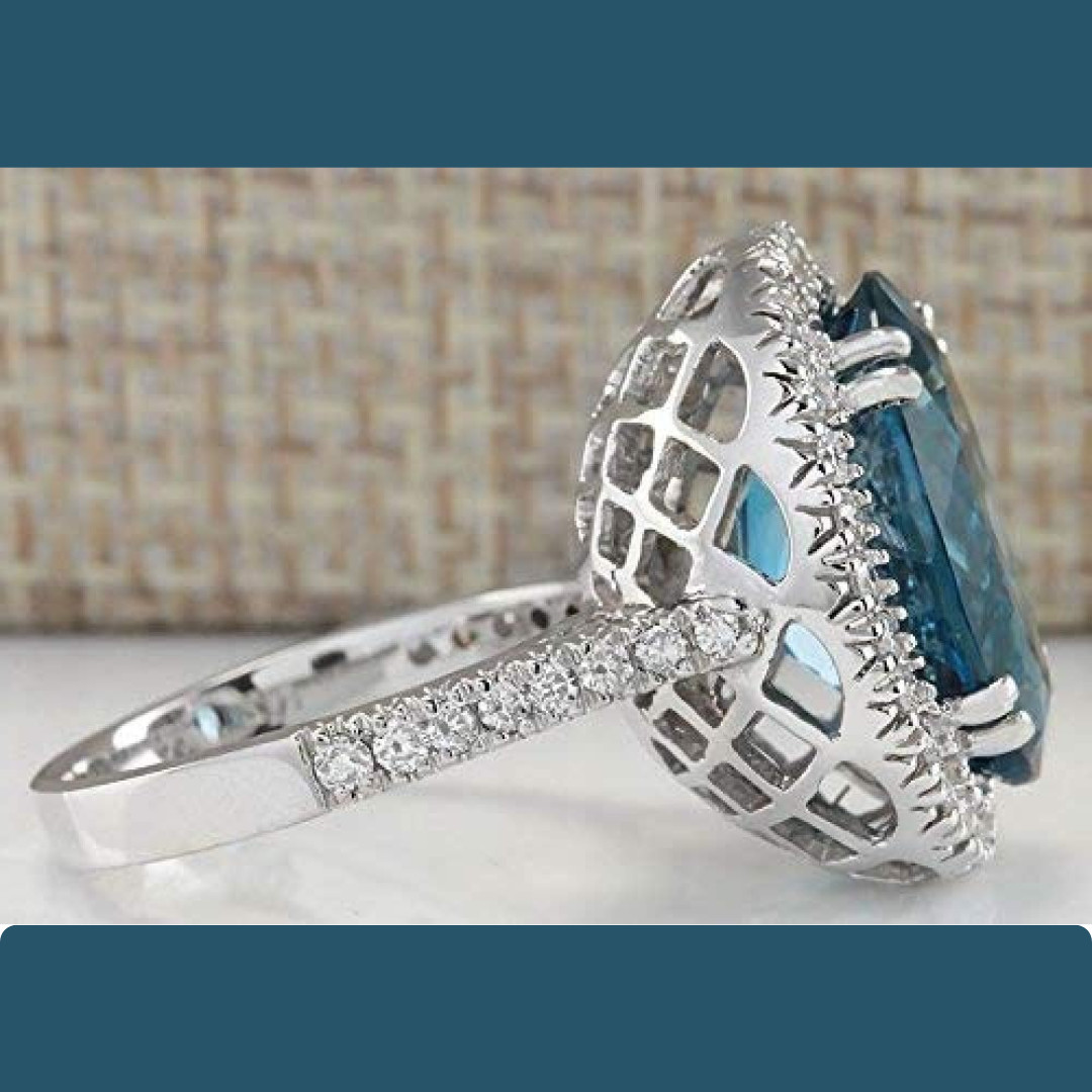 London Blue Topaz Ring 925 Sterling Silver Oval Cut CZ Accent Engagement Ring