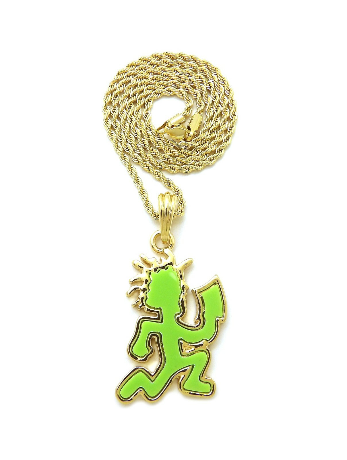 Green Color Hatchet Man Pendant Box, Cuban, Rope Chain Hip Hop Necklace XSP262GN