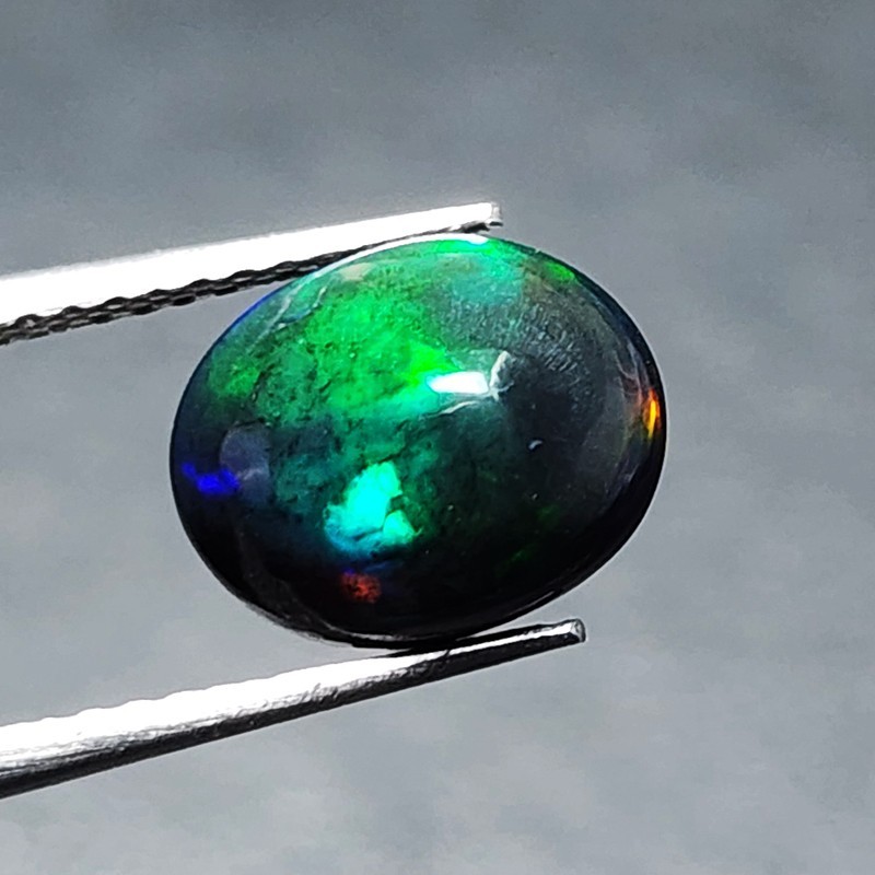 Natural Welo Black Opal Ethiopia Oval Cabochon Vivid Blue Green Fire 1.30Ct Gem