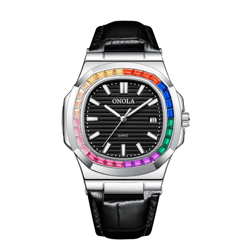 ONOLA Rainbow Leather Casual Business Calendar Waterproof Luminous Quartz Watch