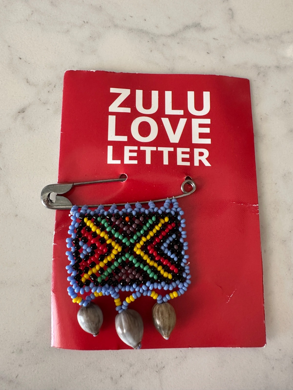 New Zulu Love Letter Brooch Pin South Africa Glass beads Job’s tears seeds