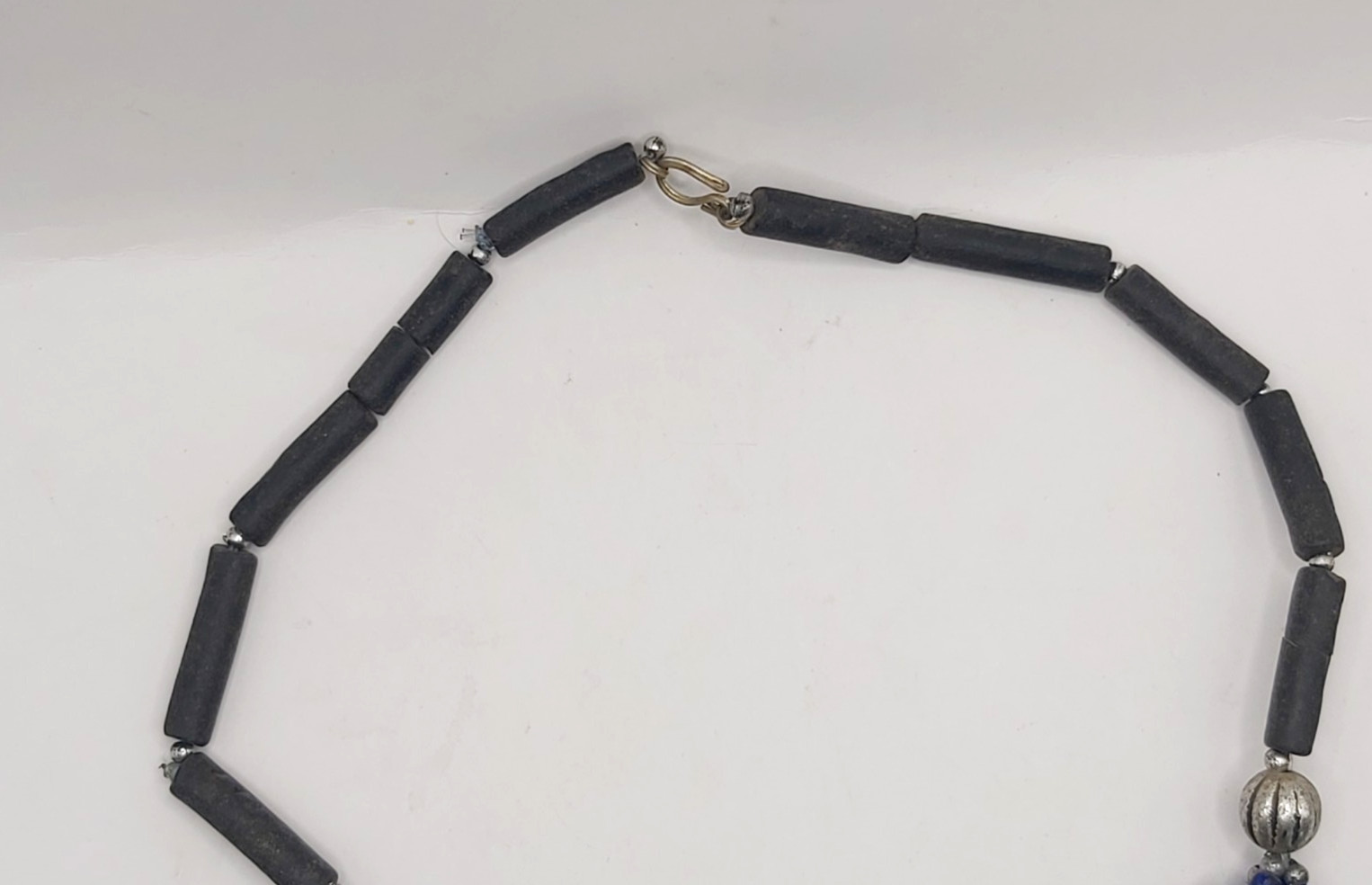 Vintage Berber Moroccan Trade Bead Necklace Black Tube Beads Multi Strand Ethnic