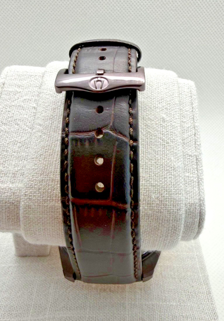 Bulova Automatic Skeleton Rose Gold Brown Leather Strap Open Heart Full Set