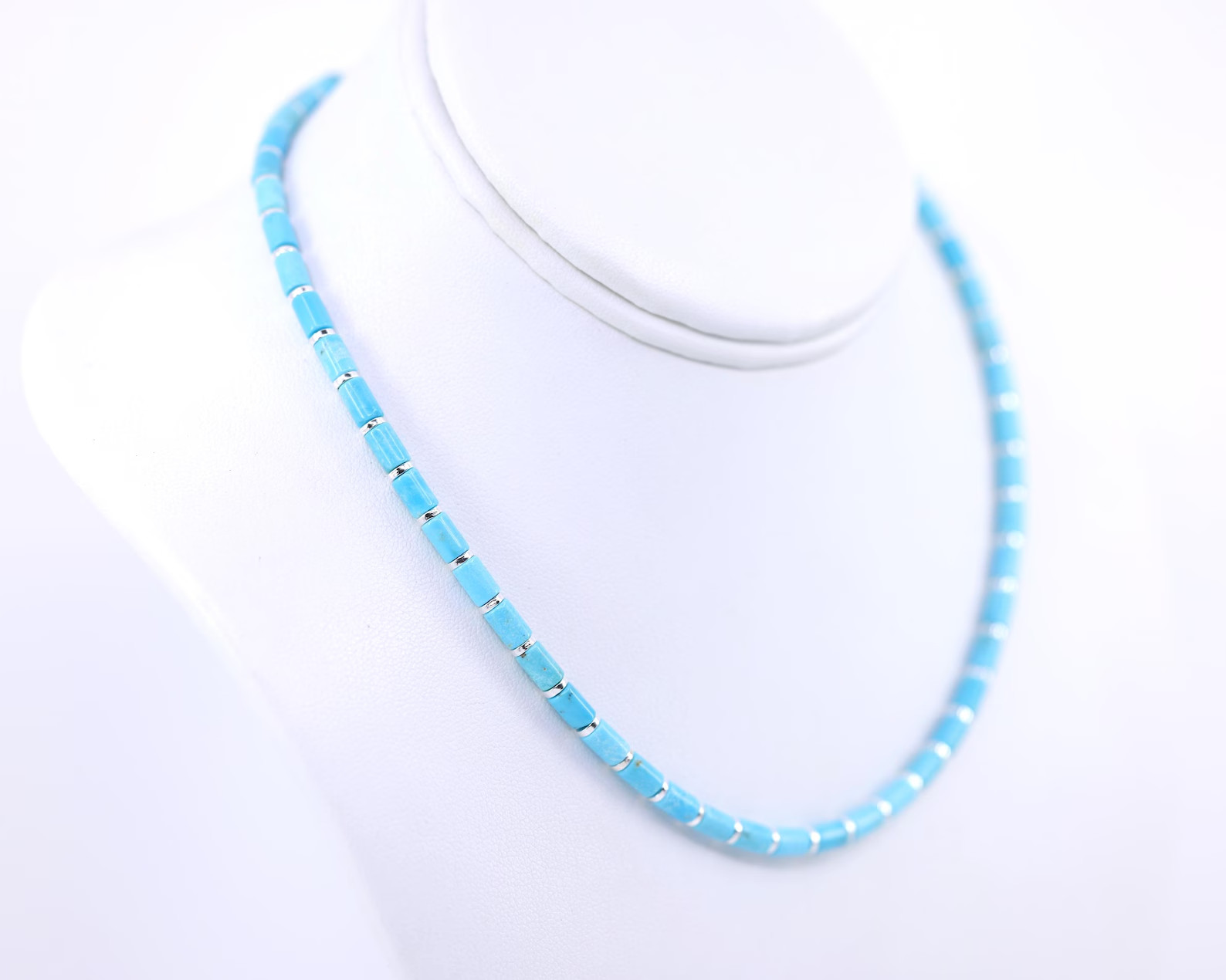 Arizona Turquoise Necklace | 4x6mm Blue Gemstone Beads | Sterling Silver, Unisex