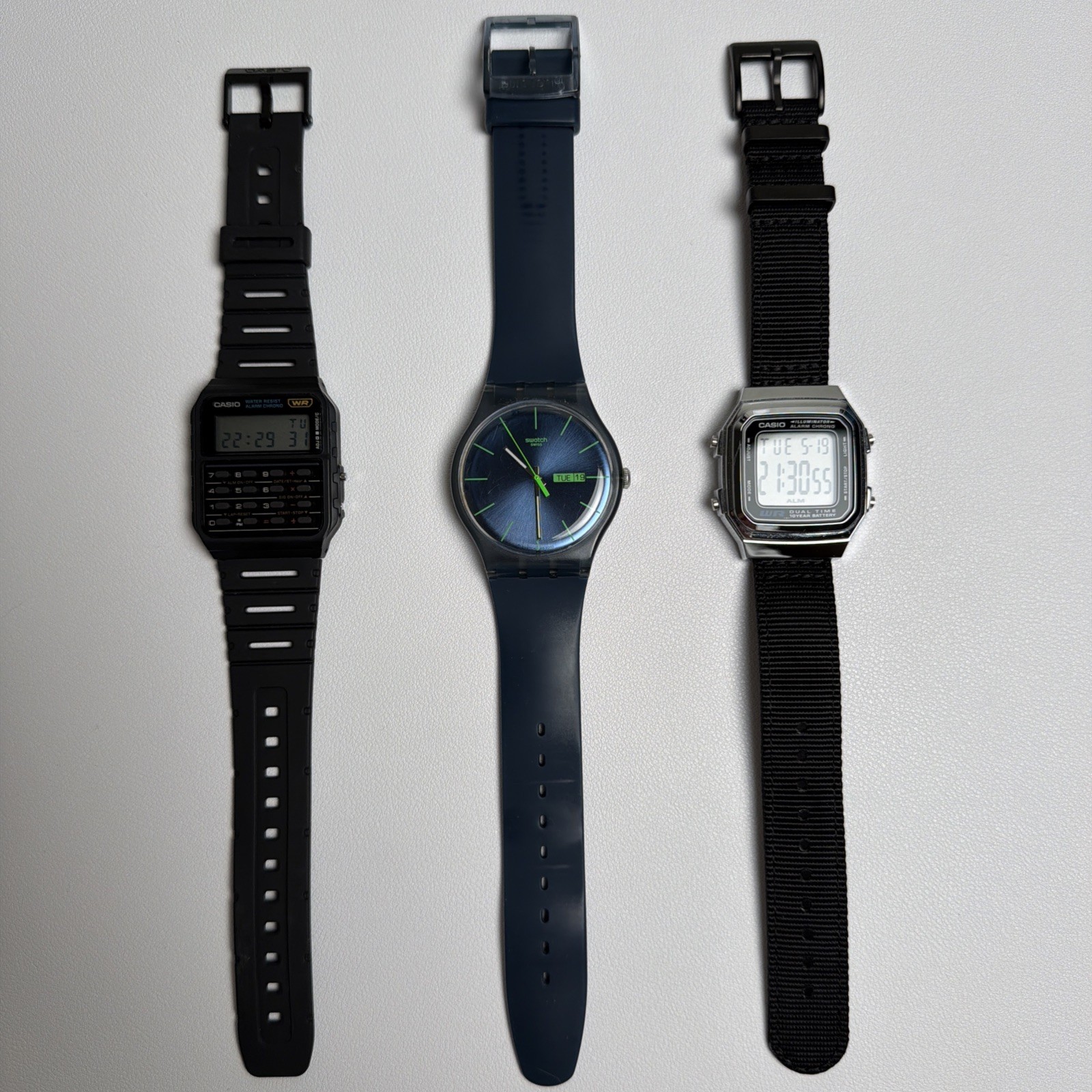 Casio Watch Calculator CA-53W-1KC, Swatch SUON700 and Casio A178W (Set of 3)