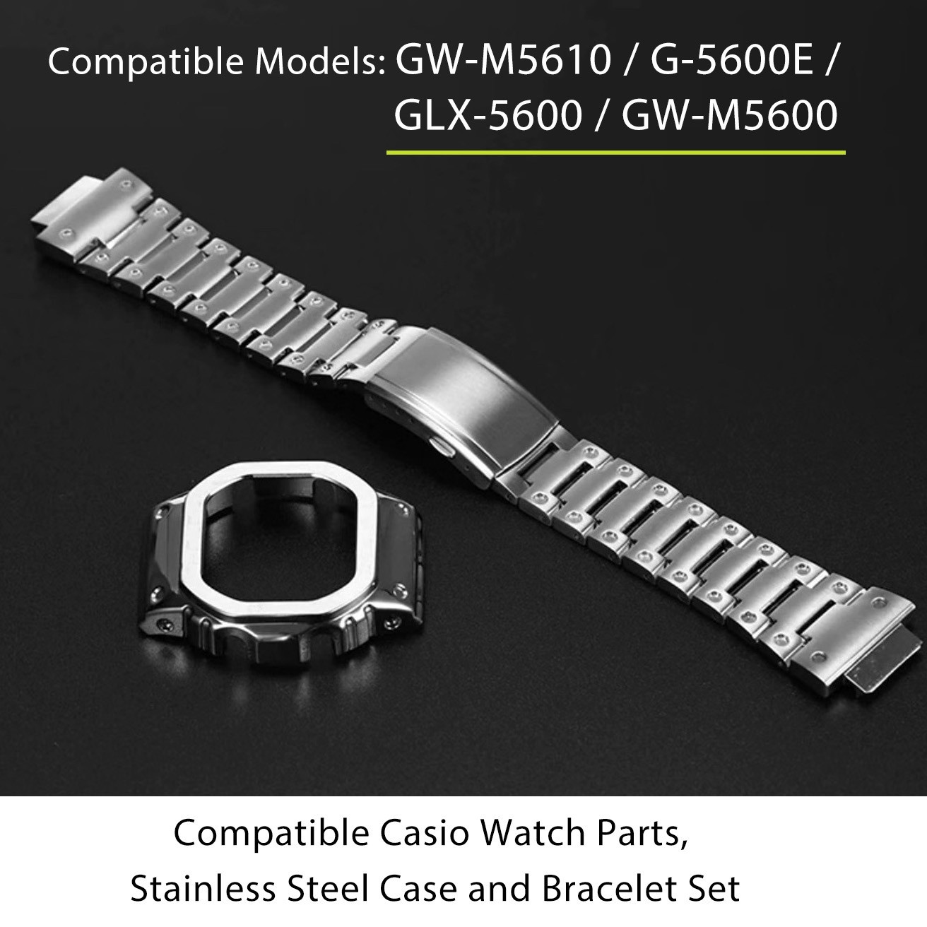 Stainless Steel Watch Case Band Mod Kit Replacement For Casio G-Shock GW-M5610