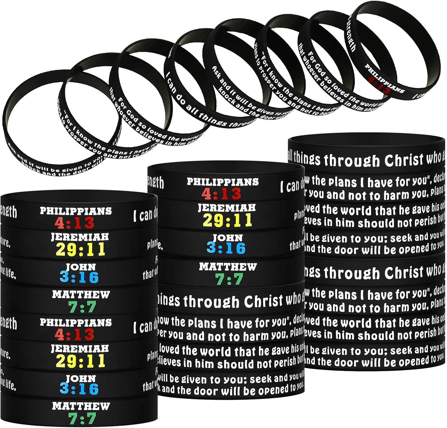 32Pcs Bible Verse Silicone Bracelets Christian Wristbands Inspirational Bulk Set