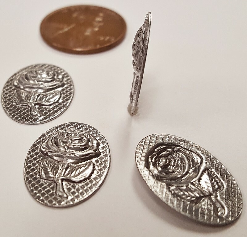 6 VINTAGE STEEL ROSE FLOWER CAMEO 18x13mm. SILVER METAL STAMPING FINDINGS N92