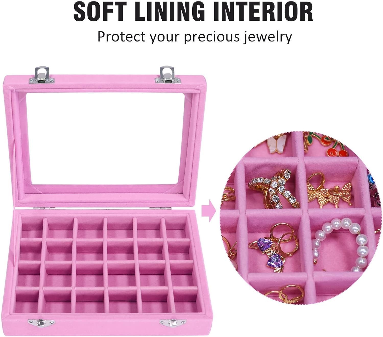Velvet Jewelry Box 24 Grid Jewelry Ring Display Organiser Box Tray Holder Ear…