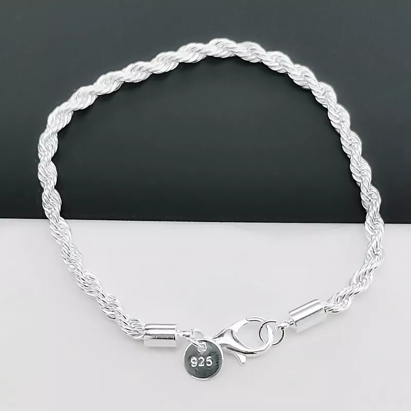 Women’s 925 Sterling Silver Bracelet Size 8 Inches 4MM lobster Unisex Gifts 1pc