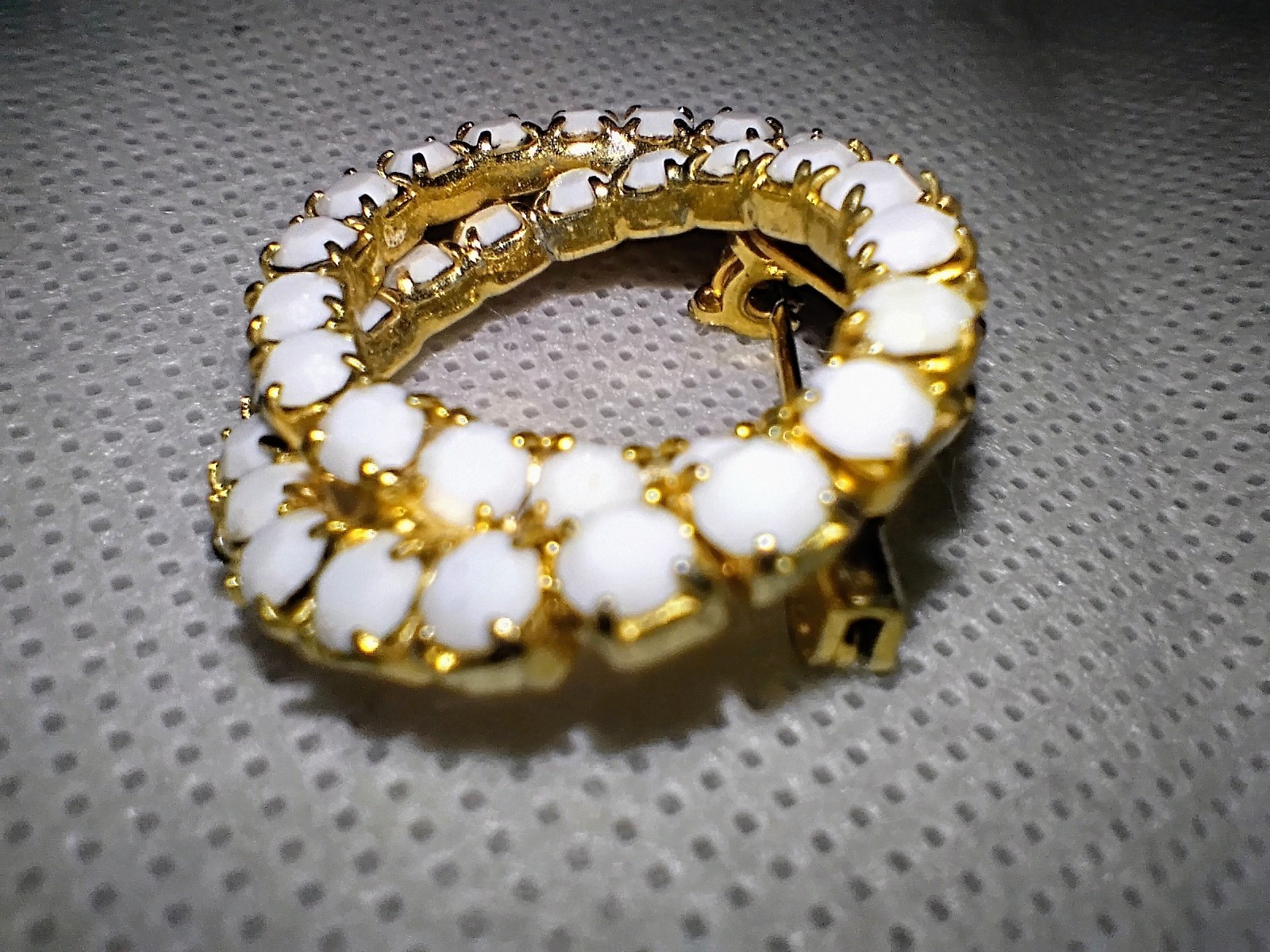 Vintage Estate White Opal Double Circle Goldtone Brooch, Pin about 1 Inch