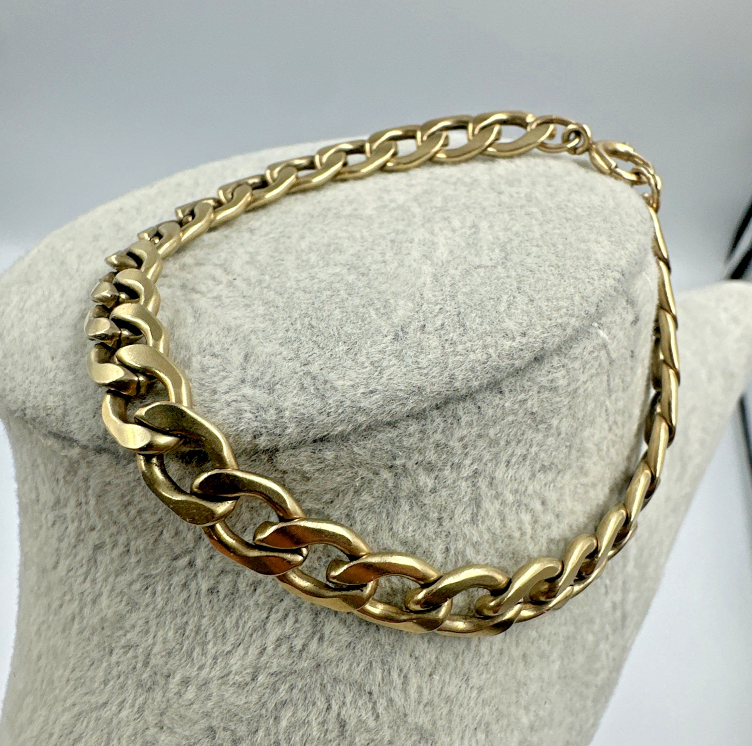 Vtg 1/20 12k G.F. Gold Filled B.A.B. Co Curb Link Chain 7mm Bracelet 7.75″ 14.1g