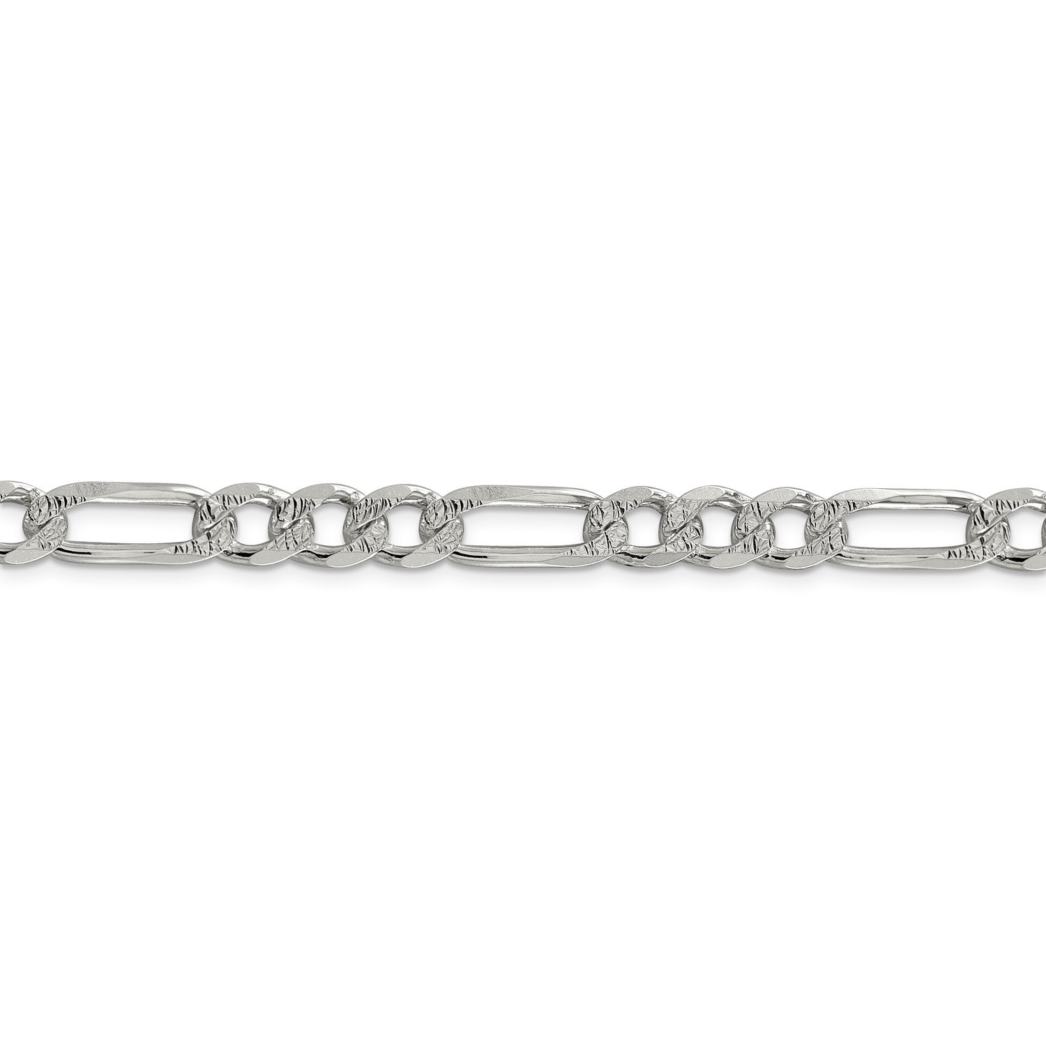 Sterling Silver 7.25mm Pave Flat Figaro Link Chain w/ Lobster Clasp 18″ – 30″