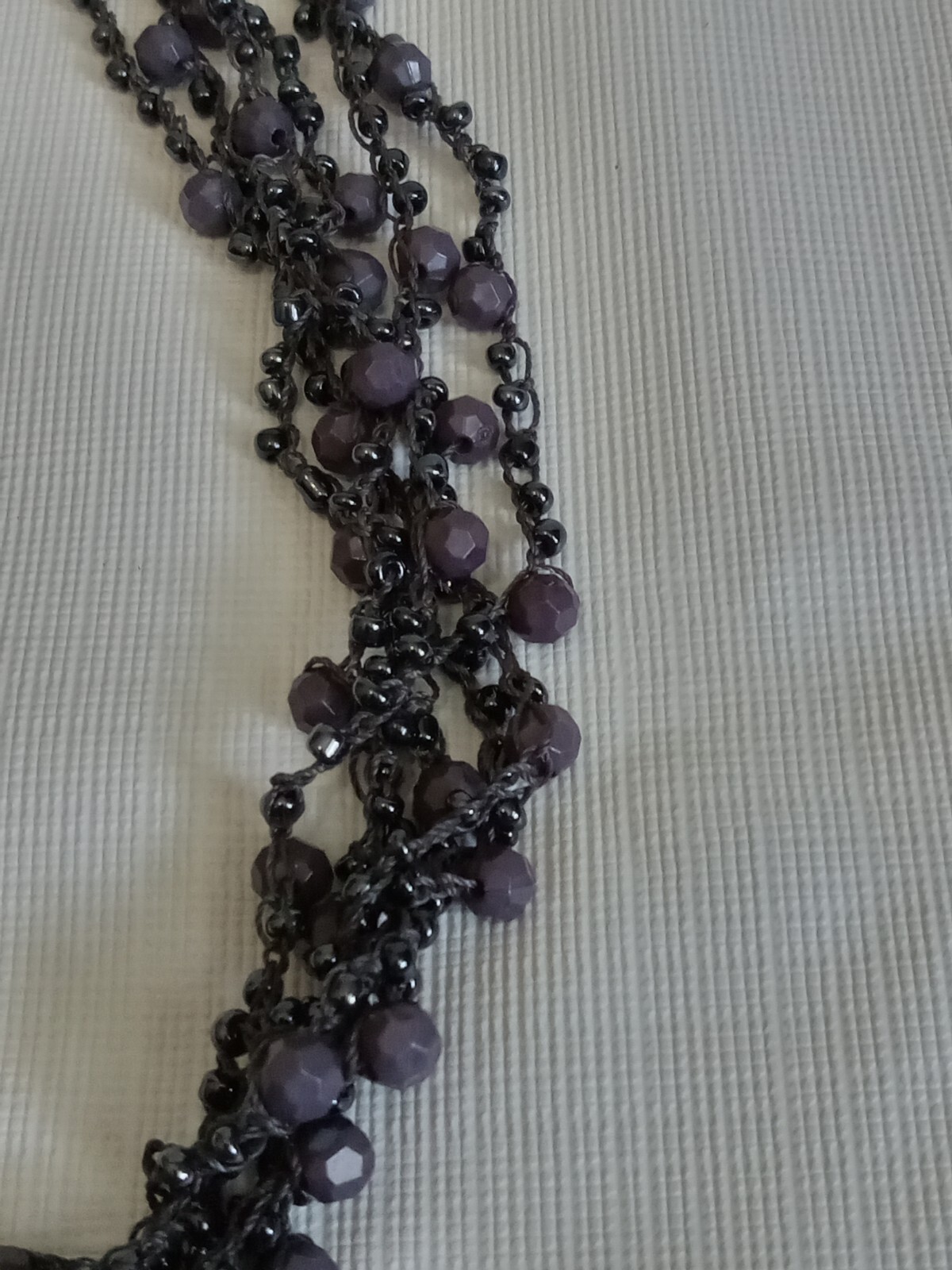 Black & Charcoal Gray Long Length Multi Strand Beaded Layered Statement Necklace