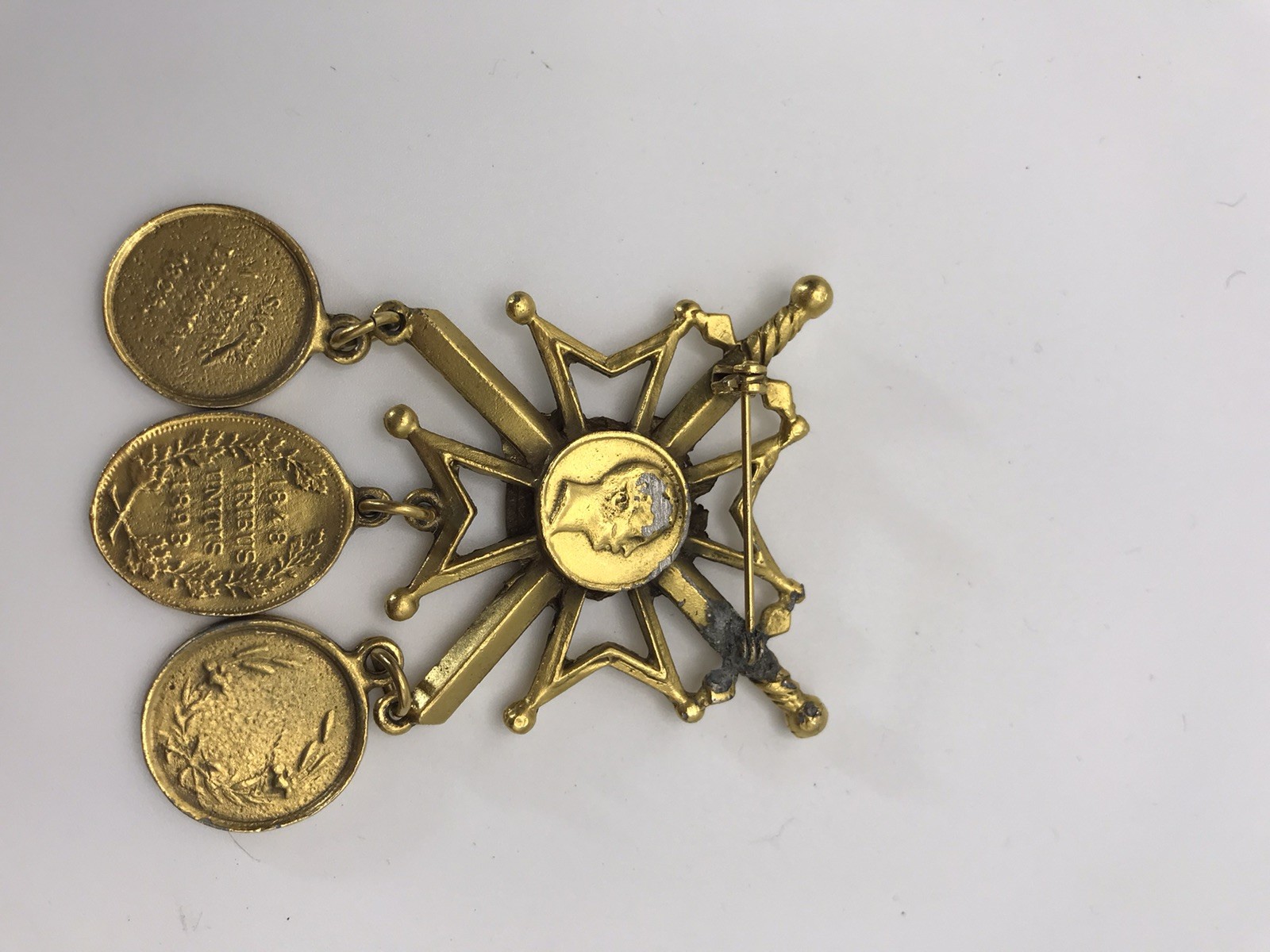 Vintage Coat of Arms With Crossing Swords Crest Coins Brooch Pin Viribus Unitis