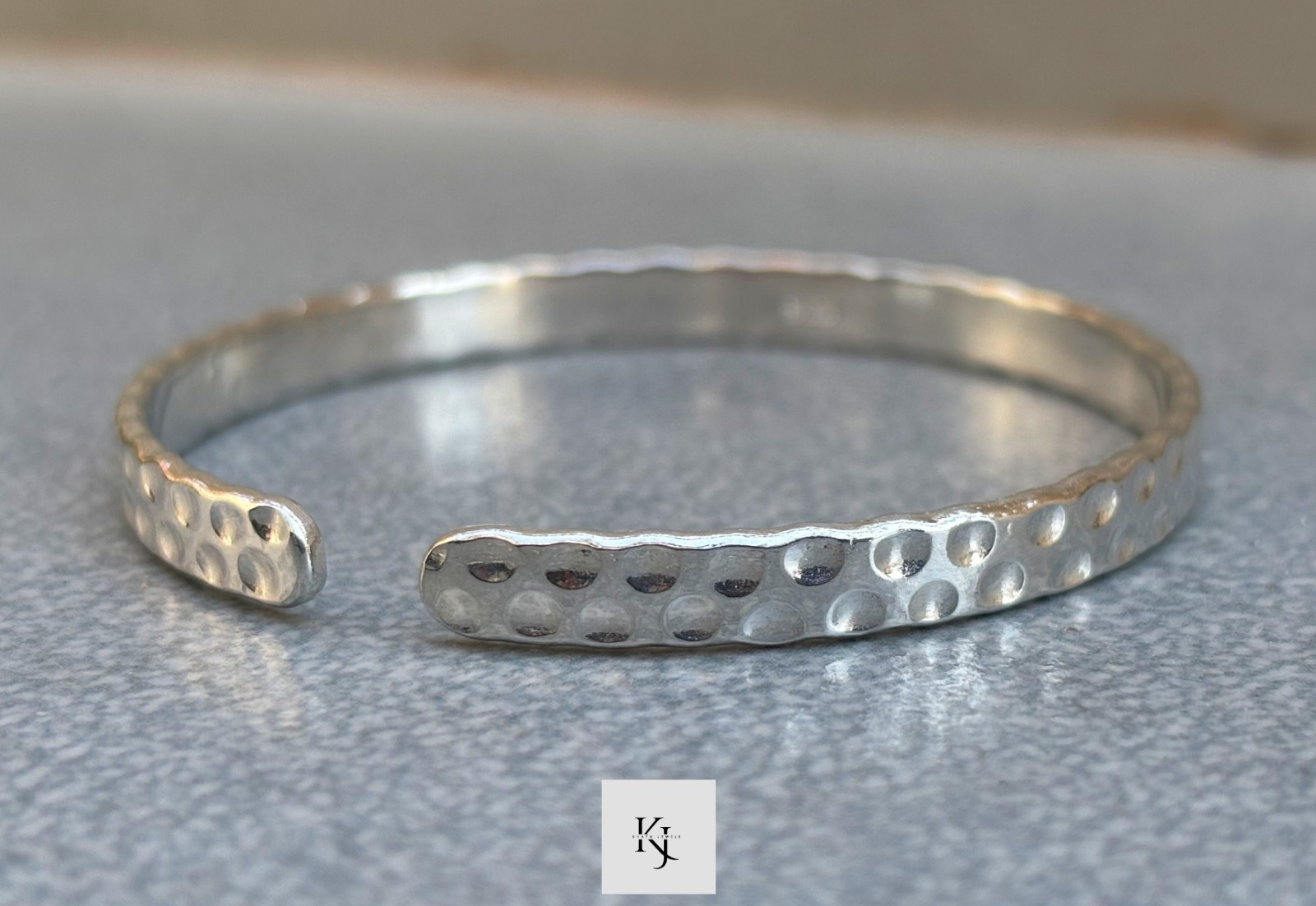 4mm Wide Hammered Open Cuff Bangle 925 Sterling Silver Handmade Mens Bracelets