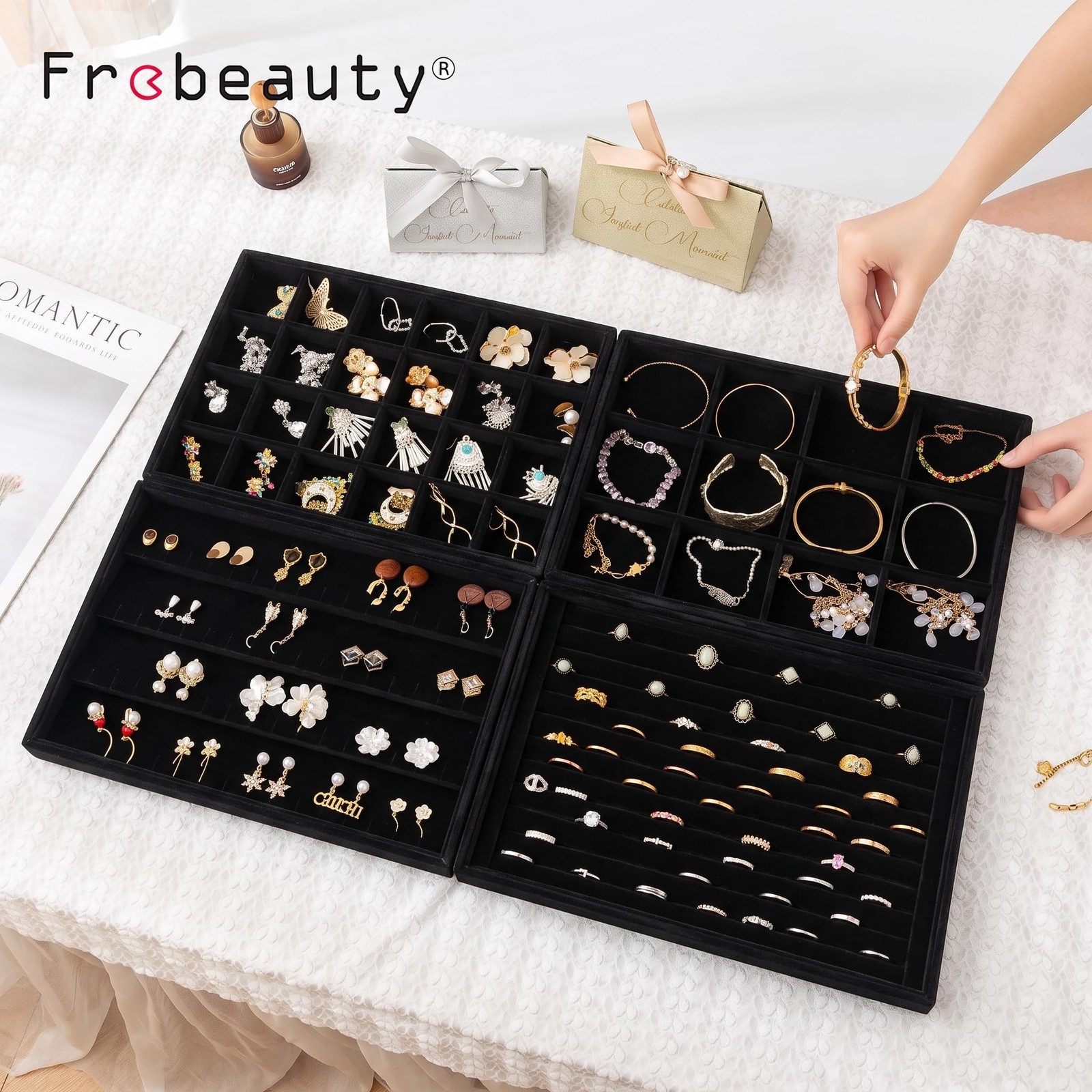 Frebeauty Jewelry Trays for Drawer,Set of 2 Organizer Set 2, Black