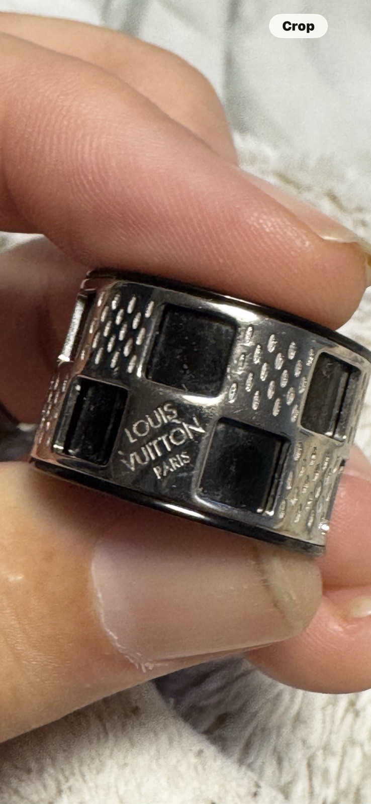 LOUIS VUITTON Damier Perforé ring Silver black Metal M64239 8.5