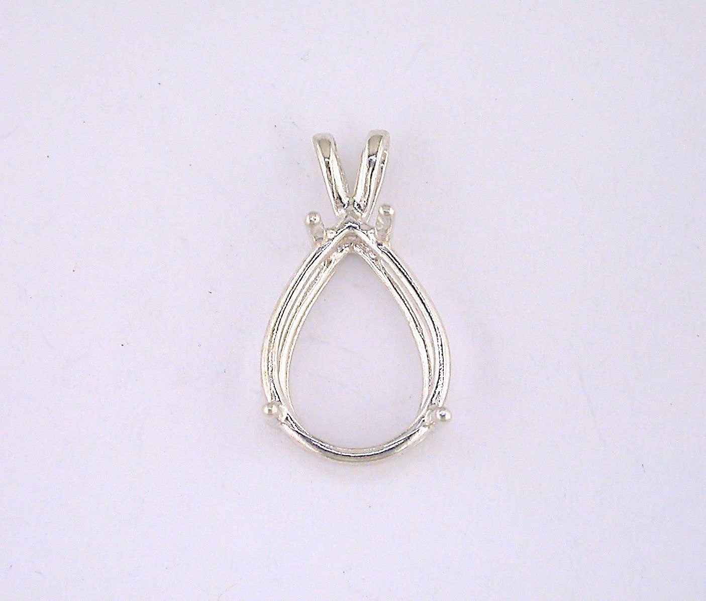 Pear Shape 4 Prong Wire Mount Pendant Setting Sterling Silver