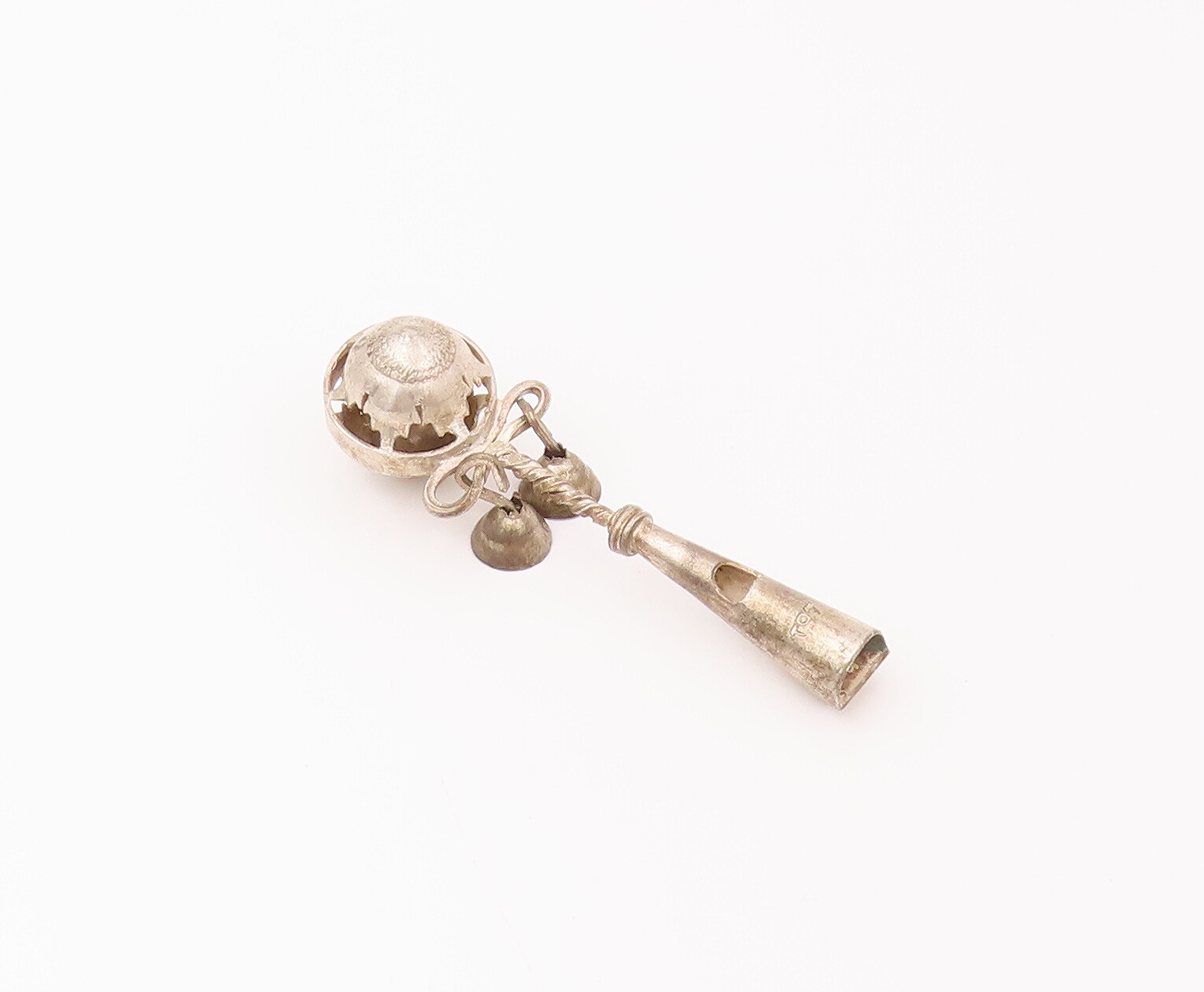 925 Silver Vintage For Babies Dangling Bells Jingling Nose Making Toy TR3515