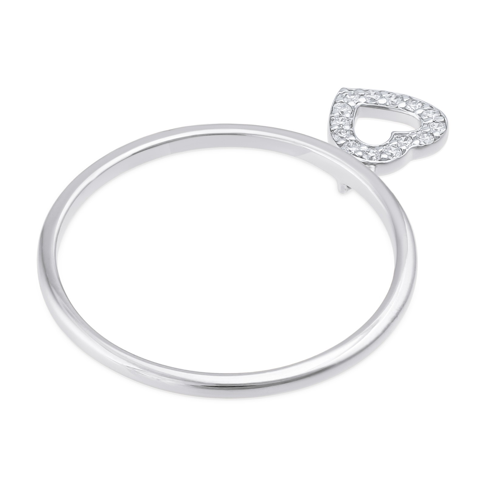 0.08 CT Lab Grown Diamond Pave Heart Charm Dangle Ring 925 Sterling Silver Gift
