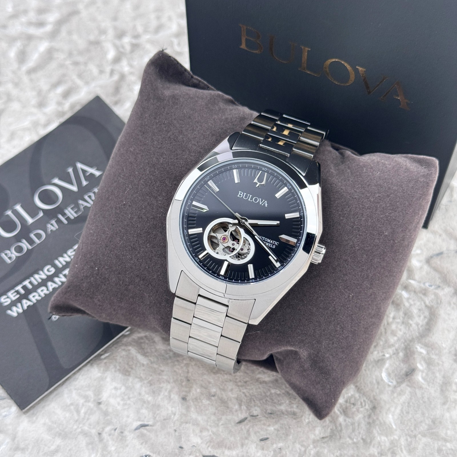 Bulova Classic Surveyor 96A270 Black Dial Stainless Steel Automatic Men’s Watch