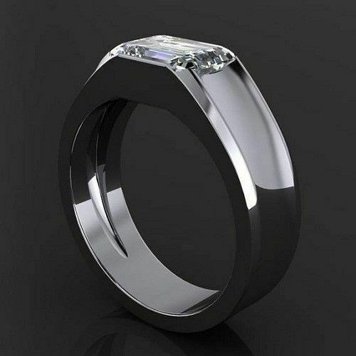 2.80 Ct Emerald Cut Diamond Lab-Created Men’s Wedding Ring 925 Sterling Silver